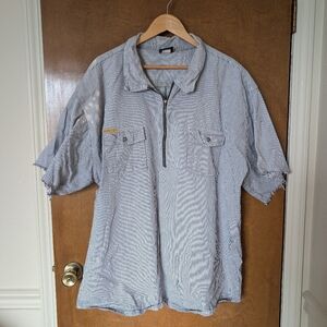 PRSN BLU Prison Blues Distressed Hickory Stripe 1/4 Zip Denim Short Sleeve Shirt